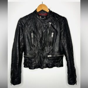 Polo by Ralph Lauren Black Leather Cow Motorcycle Jacket Womens Size Small